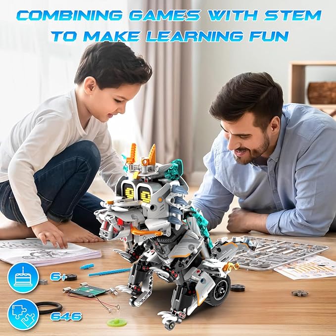 STEM Building Toys for Kids 6-14 Remote & APP Controlled 3in1 STEM Dinosaur Motorcycle Robot Building Kit for Kid with Music Spray 646 Pcs Building Blocks Set Birthday Xmas Gift Ideas for Boys G