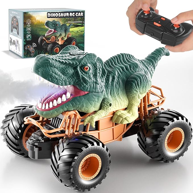 Bennol Remote Control Dinosaur Car 2.4Ghz RC Truck for Toddlers Electric Hobby RC Car Toys with Light & Sound Spray Birthday Gift for 3 4 5 6 7 8 Year olds Kids Boys Girl