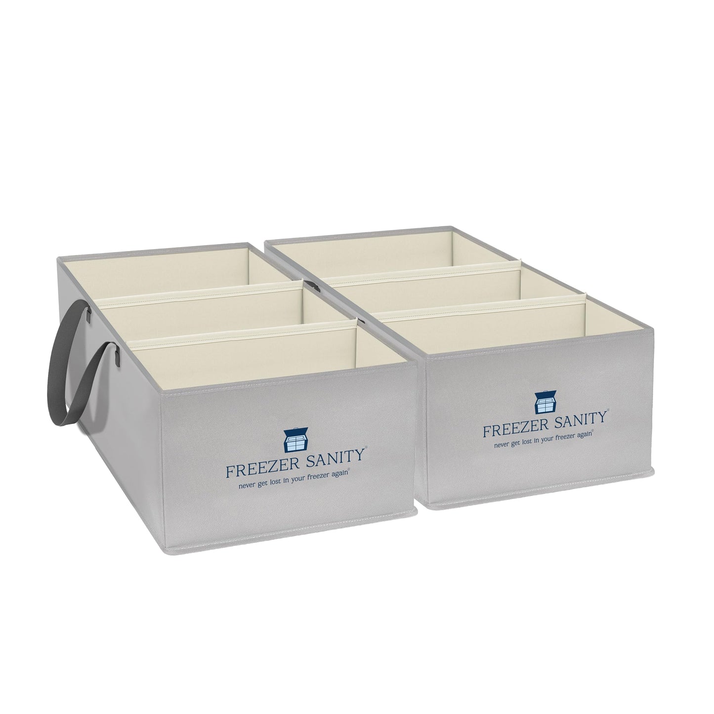 FREEZER SANITY The Original Chest Freezer Organizer Bins, Stackable Storage Organizers, Deep Freezer Dividers, Handles, Heavy-Duty, Waterproof (Large 19x14x9)