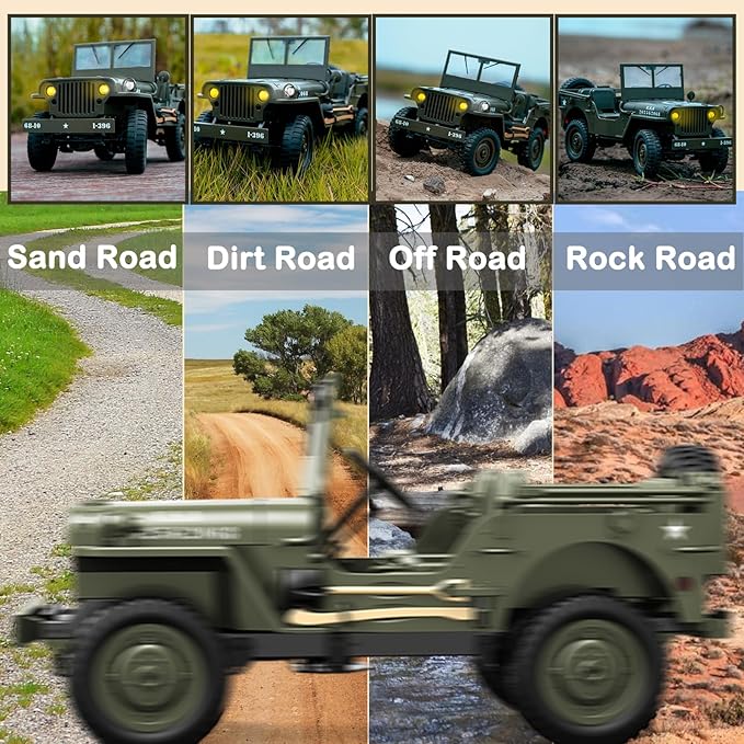Skymaker 1/10 RC Crawler Willys Jeep Toy 2.4GHz 4x4 Off-Road Rock Crawler RTR with 2 Batteries All Terrain Remote Control Truck Vehicle for Kids & Adults