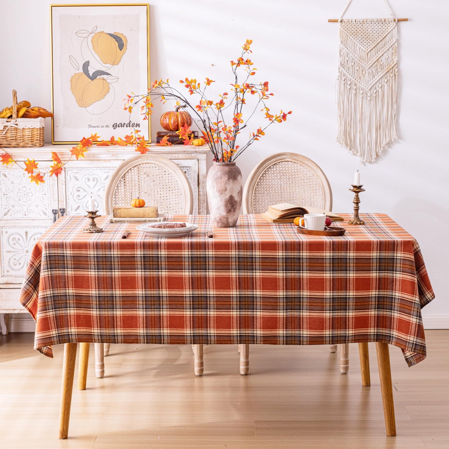 AQOTHES Plaid Fall Tablecloth Thanksgiving Rectangle 60x70 Inch, Rust Orange Table Cloths Autumn Decorations, Polyester Fabric Table Cover for Harvest Party Dining Farmhouse Kitchen Decor