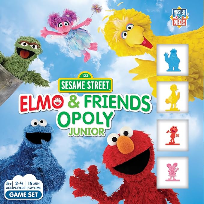 Masterpieces Sesame Street Elmo & Friends Opoly Junior Board Game - Sesame Street Monopoly for Kids Ages 5+ Multi-Color 2-4 Players