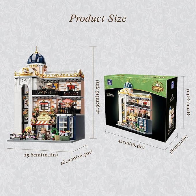 PANTASY Blossom Café Modular Building Set 3-Story European Glasshouse Landmark with Café Art Gallery & Floral Atrium Collectible Architecture Model Kit for Adults Creative Display Blocks