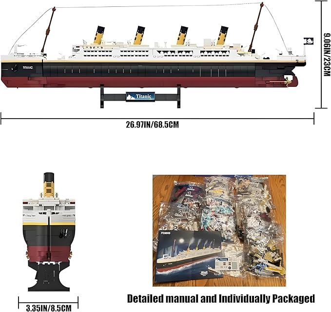Titanic Model Kit -2022 Pieces Large Titanic Ship Building Blocks Set STEM Educational 3D Puzzle Toys Gifts for Kids and Adults Ideal Collectible Display Architecture for Home& Office Decor