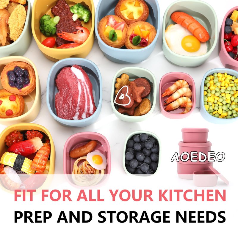 AOEDEO 4Pcs Silicone Food Storage Containers with Lids,BPA Free Reusable Silicone Storage Containers for Food Freezer Containers Freezer Dishwasher Safe (33.8oz, 20oz, 10oz, 6.7oz) (pink)