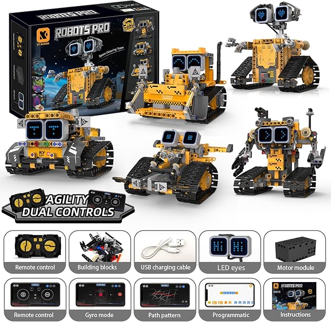 Gohero Robot Building Kit5 in 1 STEM Toys for Boys Toys Age 8-10 with Remote & App ControlRobotics Technic Kits with 16 LED ExpressionsChristmas & Birthday Gifts for Teen Boys & Grils (