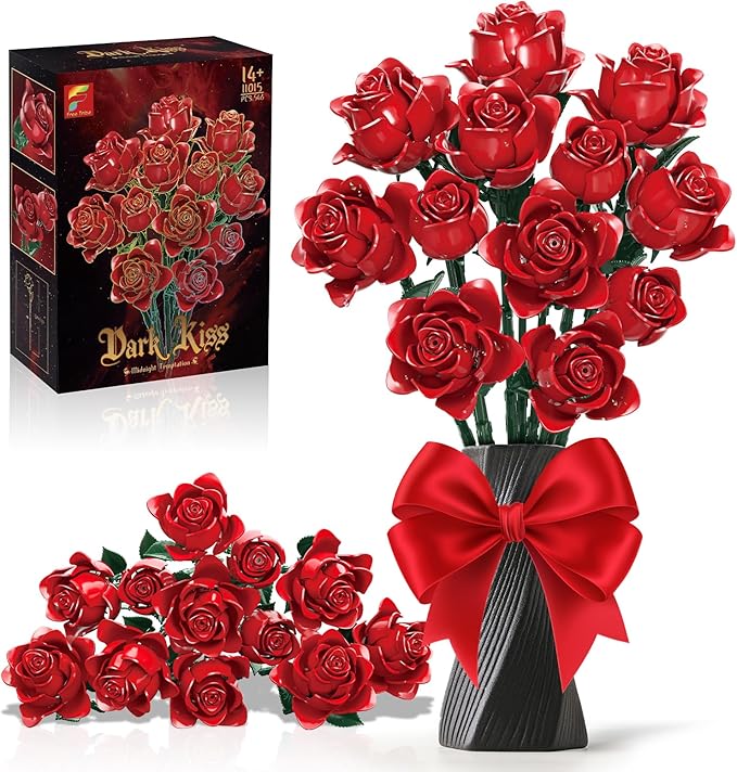 Gohero Red Roses Building Blocks Set (546PCS) - Lego Compatible Flowers for Adults Gothic Home Decor for Women & Teen Girls Making It an Ideal Gift for & Valentine's Day