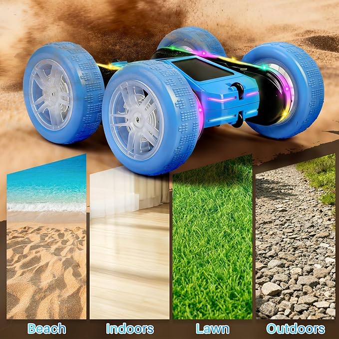 Remote Control Car Rc Cars Stunt RC Crawler Toys 4WD 360° Rotating with LED Light-Up Wheels & Remote Control for 6-12 for Boys Birthday Gift (Blue)