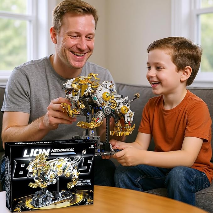 Mechanical Lion Building Block Toy Set Futuristic Mechanical Beast Model with Movable Parts & Gears Premium Mechanical Building Kit with Display Stand Ideal Gift for Boys & Adults