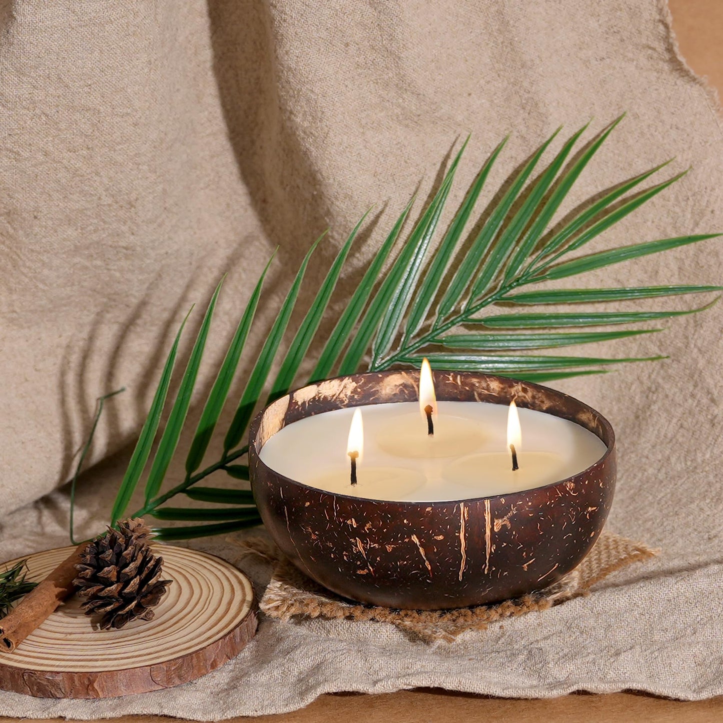 Viyffo 18oz Large Non Toxic Soy Candle - Eucalyptus & Mint, 3 Wick Scented Candle for Women & Men, Natural Coconut Shell Jar Perfect for Freshness, Relaxation, Home Decor & Unique Nature Gift