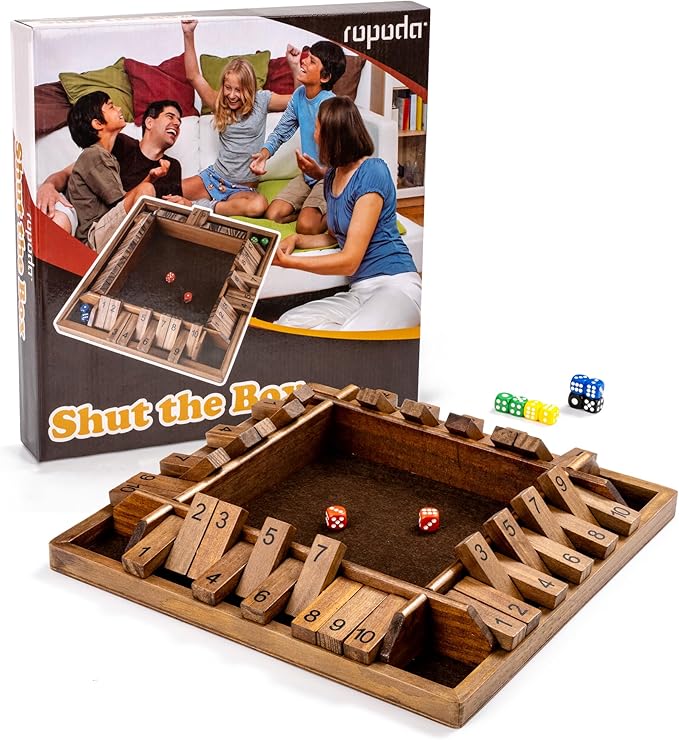 ropoda 14 Inches 4-Way Shut The Box Game (2-4 Players) for Kids & Adults (4 Sided Large Shut The Board Game Wooden 8 Dice) – Vintage StyleClose The Box Gamedice Game