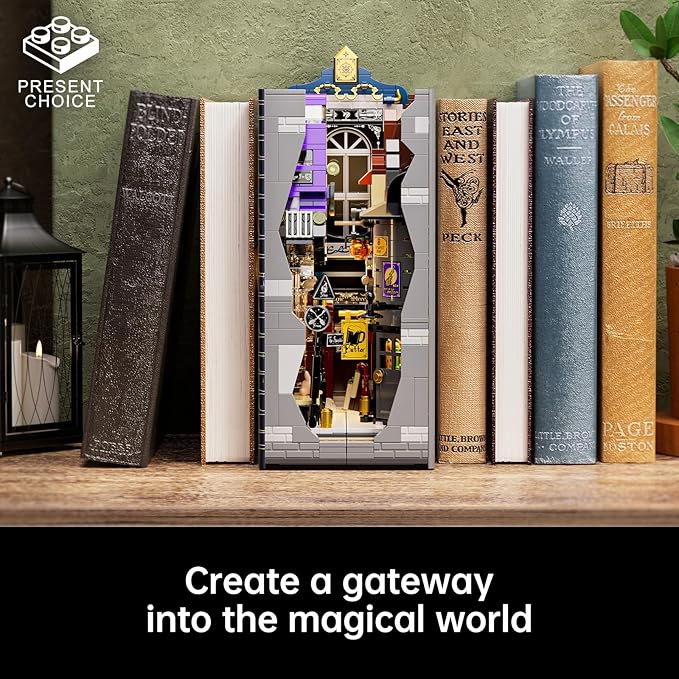 Wizarding Magic Street & Floating Iconic Bus Building Set - Enchanted Shop Scene Book Nook Building Set Collectible Fantasy Model for Fans & Kids Birthday Gift Idea