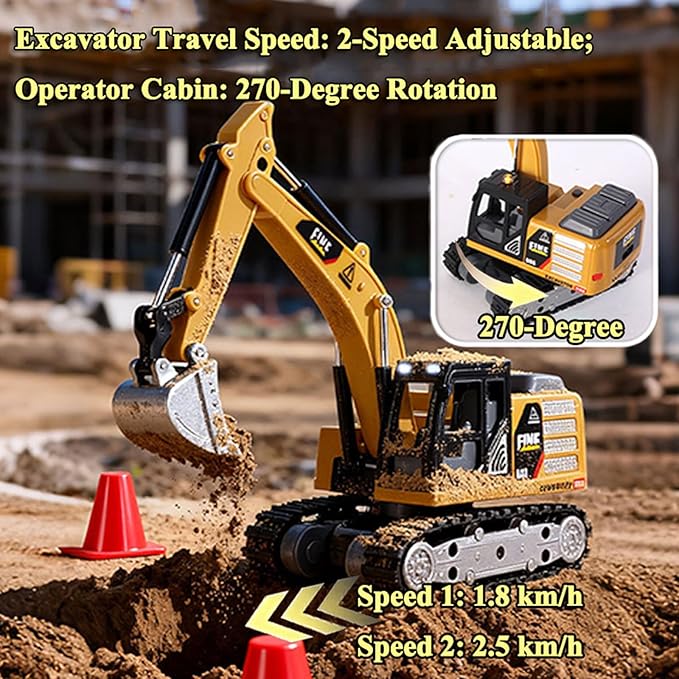 RC Excavator 1/64 Scale Metal RC Truck 2.4GHz Construction Vehicle with Sounds & Light Dual Speed APP Control Hobby Toy for Adults and Kids