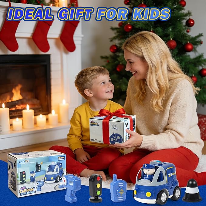 Remote Control Car for Toddlers - Birthday Gifts for Boys and Kids Ages 18+ Months 2 3 4 5 Years 2.4GHz RC Interactive Cartoon Police Car with Lights Sounds & Music