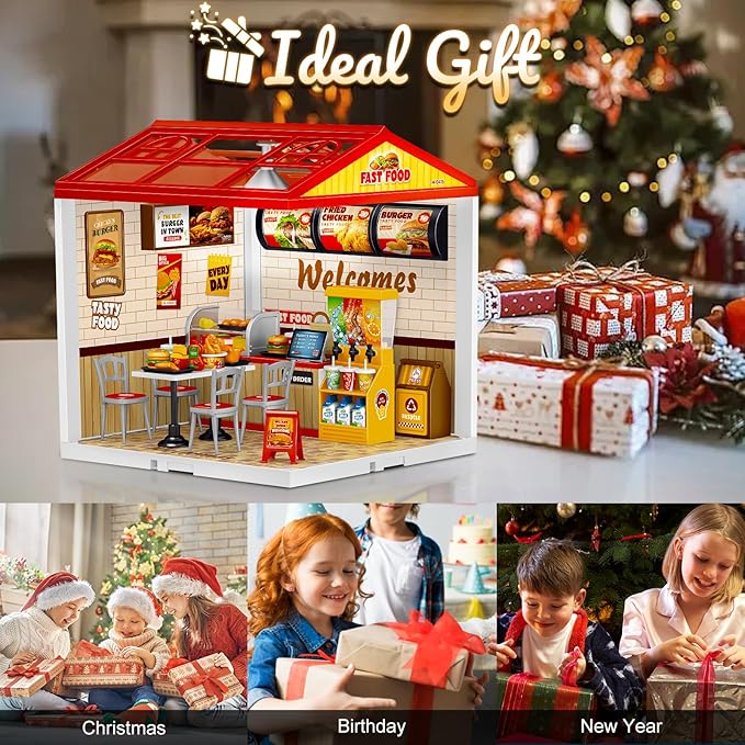 LED Building Blocks for Adults 1:24 DIY Miniature Dollhouse Kits with Roof & Dustproof Cover Tiny House Toy Building Sets for Kids Ages 8-12-15 Birthday Hobbies Gift for Men Women Boy Girl