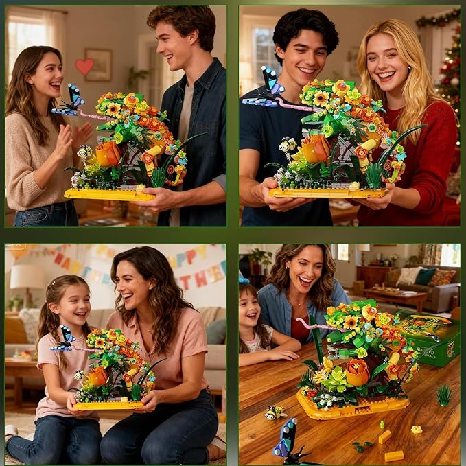 Chameleon Garden Bonsai Building Set 1092PCS Nature Inspired MOC Flowers & Insects STEM Kit Compatible with Lego Animal Stunning Desk Decor for Home/Office Building Blocks for Kids Adults Aged