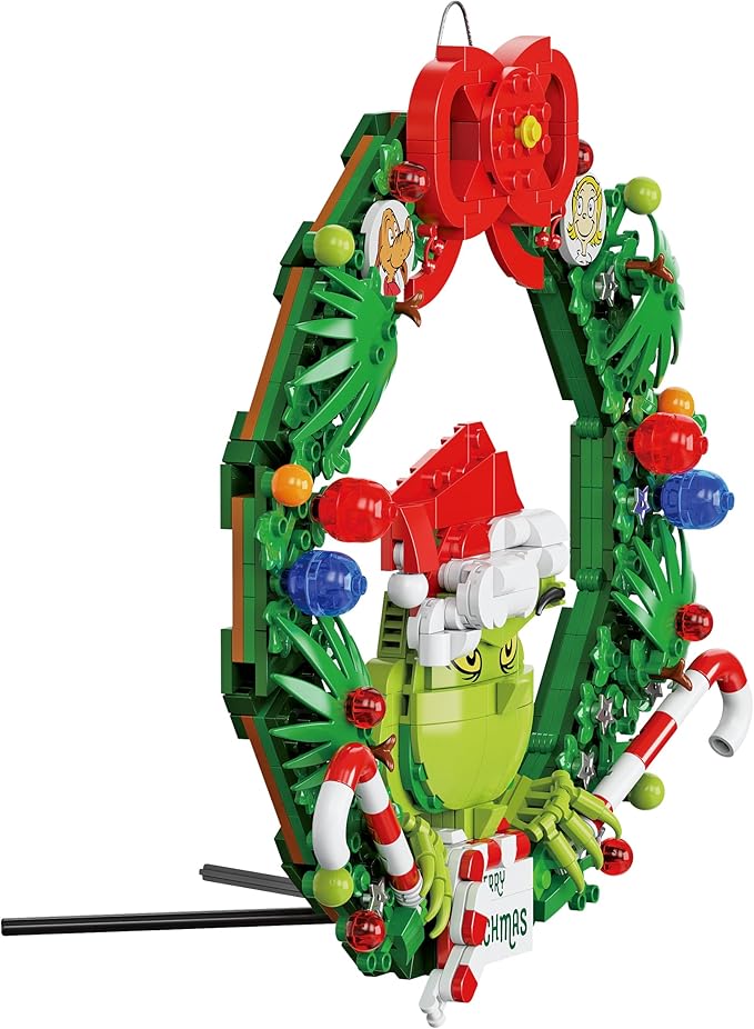 Brickcraft Grinch Wreath Brick Building Blocks Kit 523 PCS Christmas Holiday Décor Fun Hanging Display & DIY Decoration Perfect for Kids Teens & Adults Festive Grinchmas Collectible Xmas