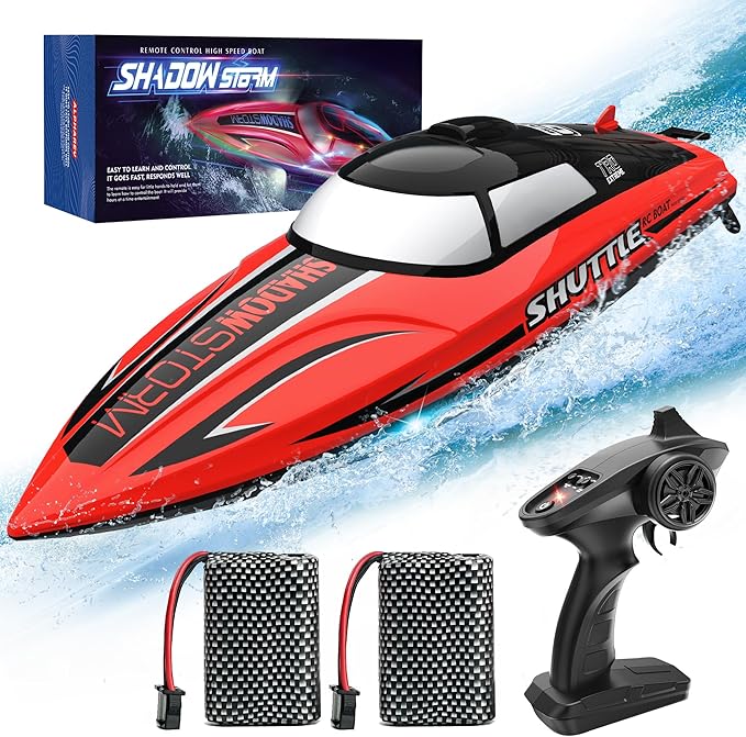 BEZGAR Remote Control Boat for Kids - 2.4GHz Fast RC Boat with LED Lights & Portable Suitcase for Pools Lakes & Salt Water Summer Water Toys Gifts for Boys & Girls Age 6 7 8-12 Years Old