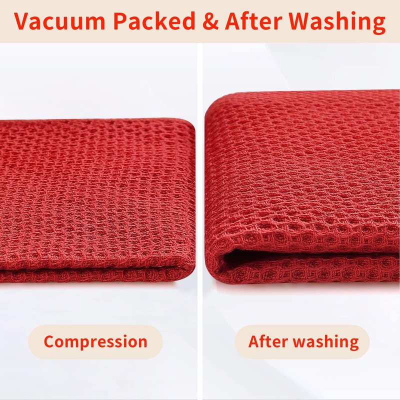 Homaxy 100% Cotton Waffle Weave Kitchen Dish Towels, Ultra Soft Absorbent Quick Drying Cleaning Towel, 13 x 28 Inches, 6-Pack, Red