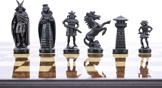 3 3/4 Black & White Viking Plastic Chess Pieces - Felted Standard Size