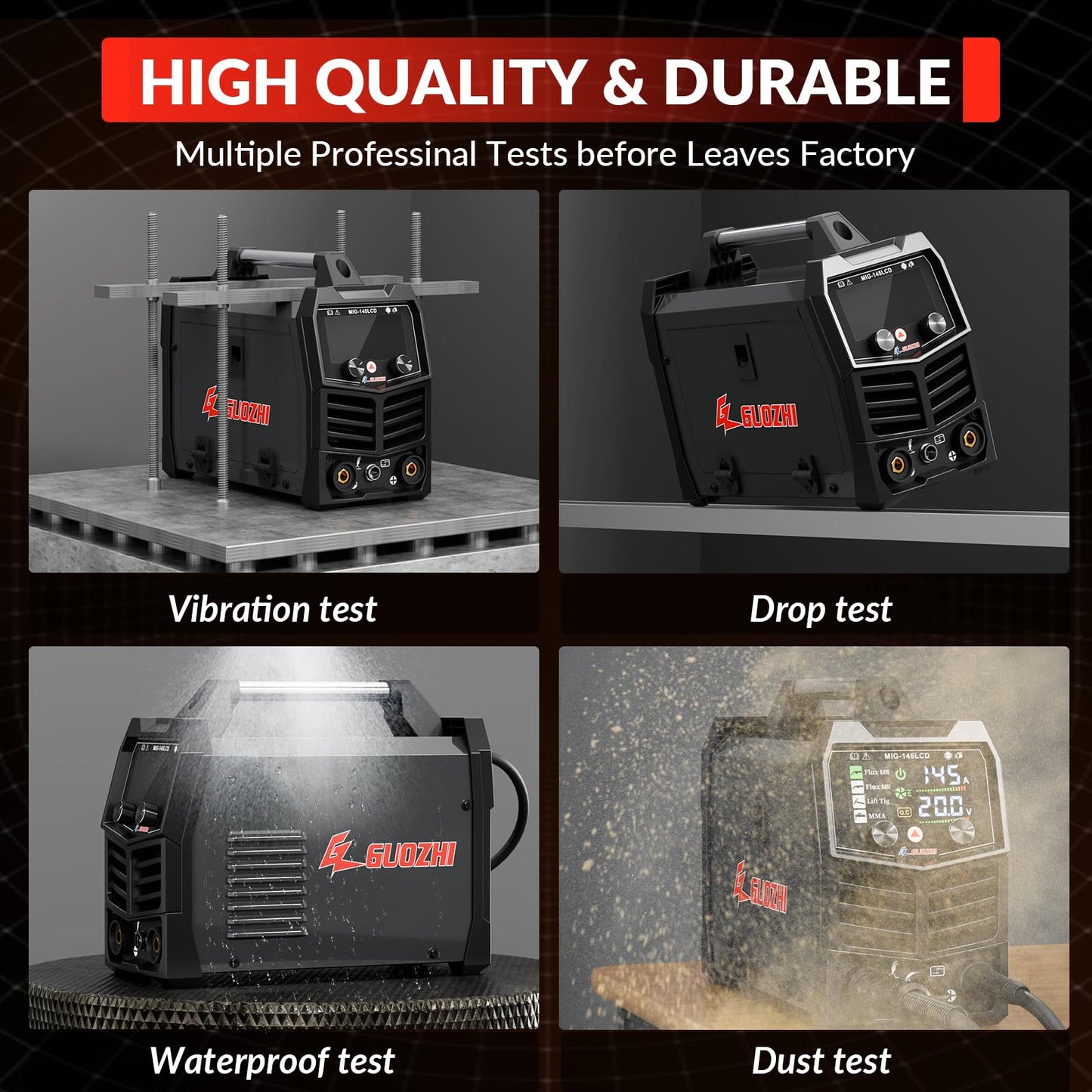 GZ GUOZHI 145A MIG Welder, 3 in 1 Welders FLUX MIG/Lift TIG/ARC Multi-Process Welder, 110V Welding Machine, Flux Core Welder with upgrade Large LCD Screen