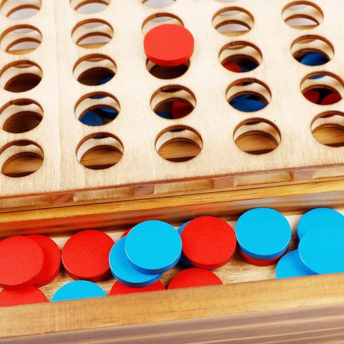 Glintoper Tic Tac Toe & 4 in a Row Tables Game Set Classic Board Line Up 4 for Living Room Rustic Table Decor and Use as Game Top Wood Guest Room Decor Strategy Board Games for Families