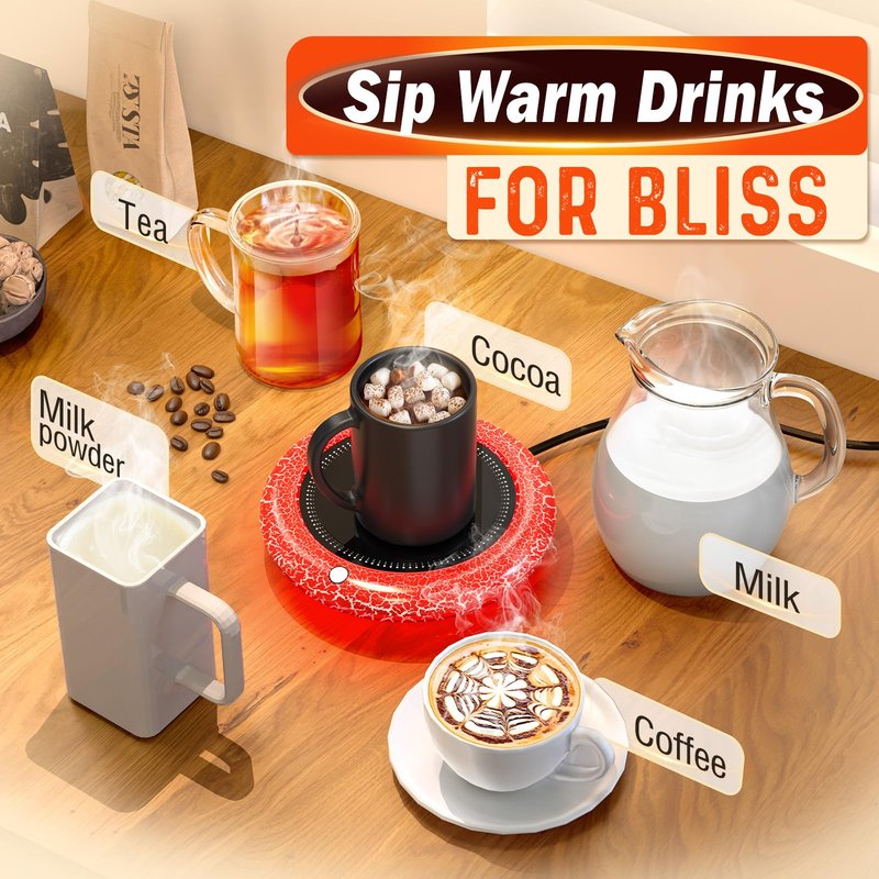 Coffee Mug Warmer with 7 LED Color Lights – Fast Heating & High Temp, Auto On/Off Gravity Sensor, Smart Electric Beverage Warmer for Coffee, Tea & More, Desk & Home Use(White)