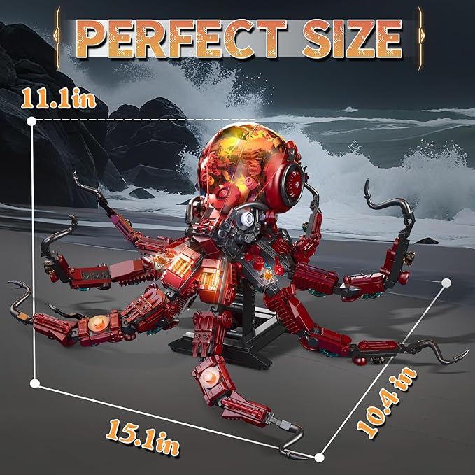 Mechanical Octopus Building Sets with Light Ocean Animal Building Kits for Adults Compatible with Lego Octopus 882PCS STEM Toy for Teens Boys & Girls 8-16