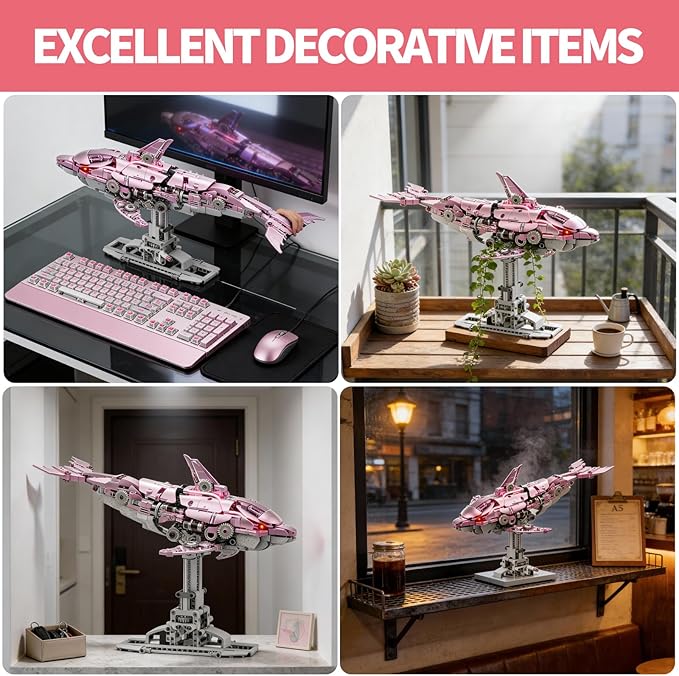 Mechanical Pink Dolphin Building Blocks Set with Hand-Crank & Motorized Movement Interactive Detailed Gear Design Display & Play Model Futuristic Ocean Animal Model