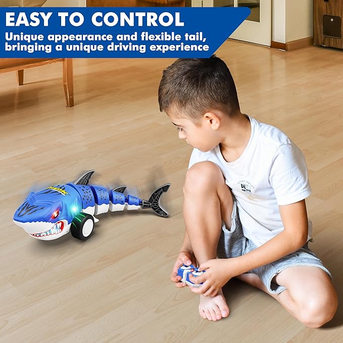 Remote Control Shark Car Toys for Kids2.4GHz RC Cars Simulation Shark with Cool Light 360° Stunt Drift & Most TerrainsOutdoor Toys for Birthday for 678910-12 Boys Girls