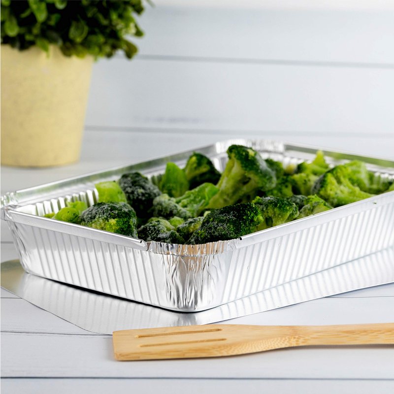 PLASTICPRO Disposable 4 LB Aluminum Takeout Tin Foil Oblong Baking Pans 12'' X 8'' X 2'' Inch With Cardboard Lids - Brownies, Bread, or Lunchbox, Pack of 5