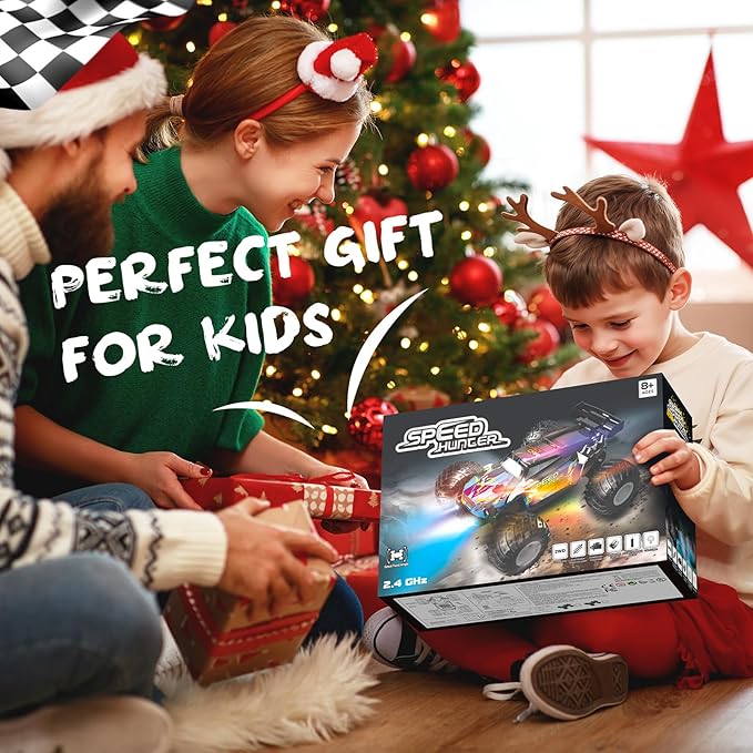 Remote Control Car 2WD Off-Road Rc Truck 20 KM/H All-Terrain RC Cars with Headlights & Body Lights 2.4GHz 2 Batteries Remote Control Car for Boys 4-7 8-12 Gift Toys for Boys Girls