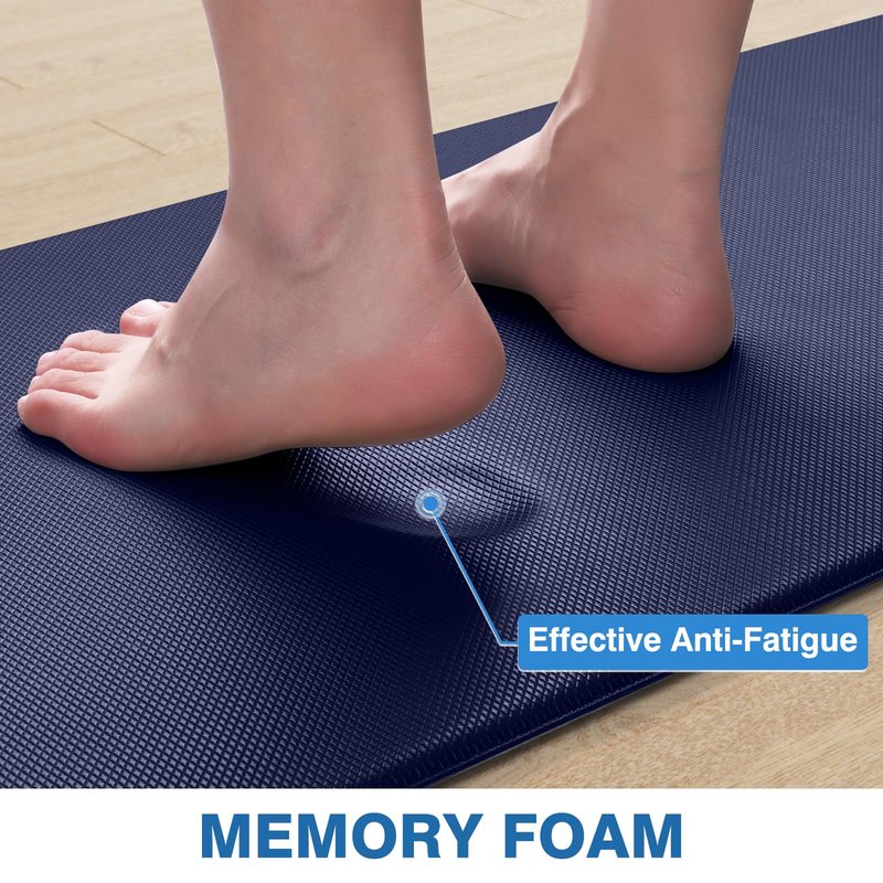 StepRite Kitchen Mats, 2PCS Kitchen Rugs, Cushioned Anti Fatigue Kitchen Mats for Floor, Non-Slip Standing Desk Mat, Waterproof Kitchen Rug Set for Kitchen, Floor, Office, 17.3"x30"+17.3"x70", Blue