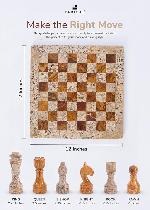 Radicaln Marble Chess Set 12'' Inches Coral and Red Handmade Classic Board Games for Adults Luxury Marble Chess Board & Pieces Modern Table Chess