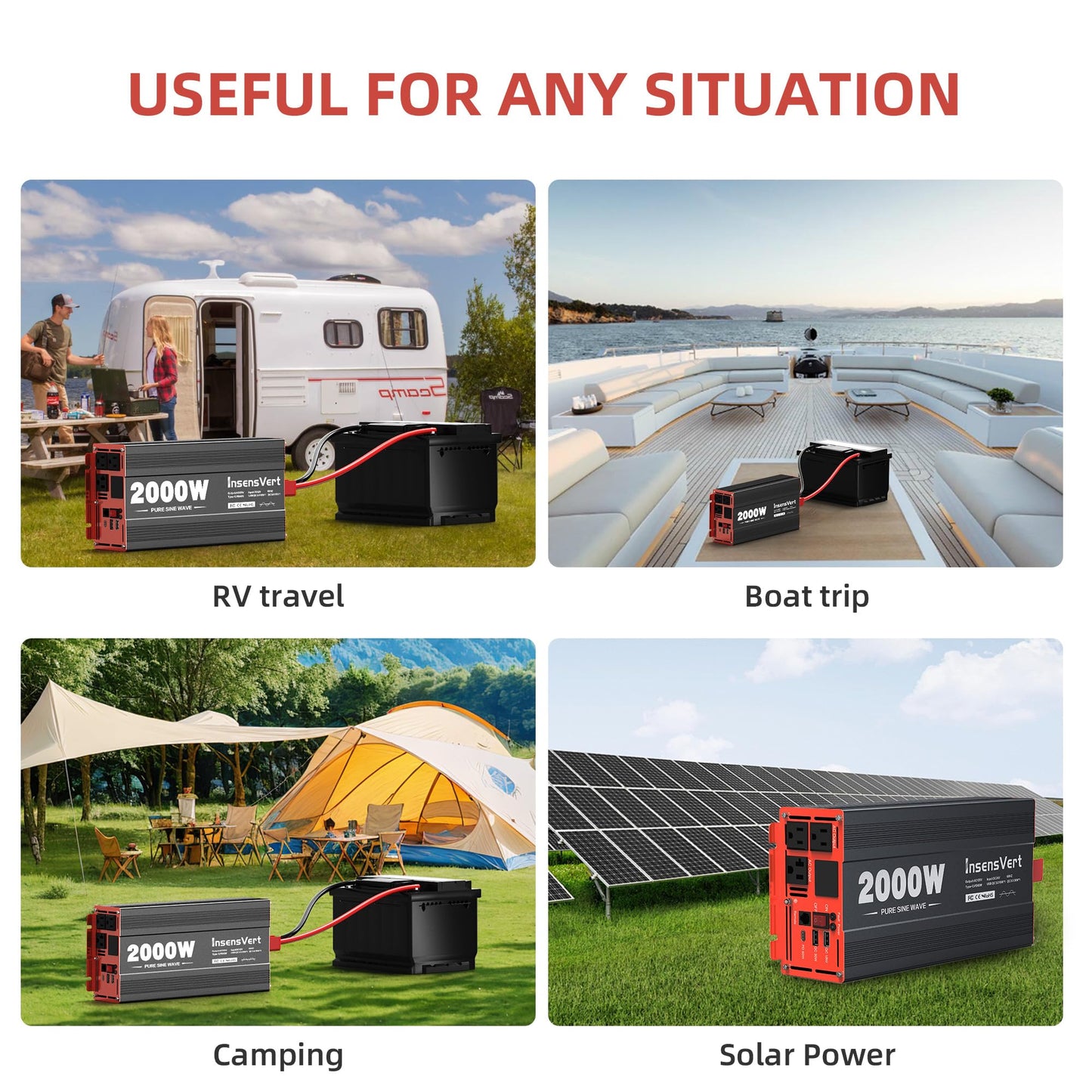 2000 Watt Pure Sine Wave Power Inverter DC 24V to 120V AC, with 2 AC,18W USB, and 30W Type-C Charging Ports, Car Solar Power Inverters with LCD Display for Home RV Truck