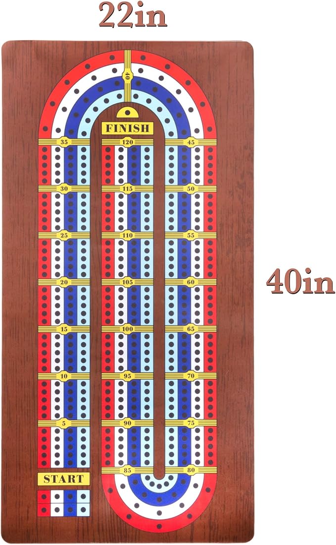 Tabletop Cribbage - Giant Spill-Resistant Neoprene Track Game Board (22 x 40) with 9 Pawns Deck of Cards & Travel Carry Bag - Classic Family Board Game Night & Bar Games - 2-4 Players 30+