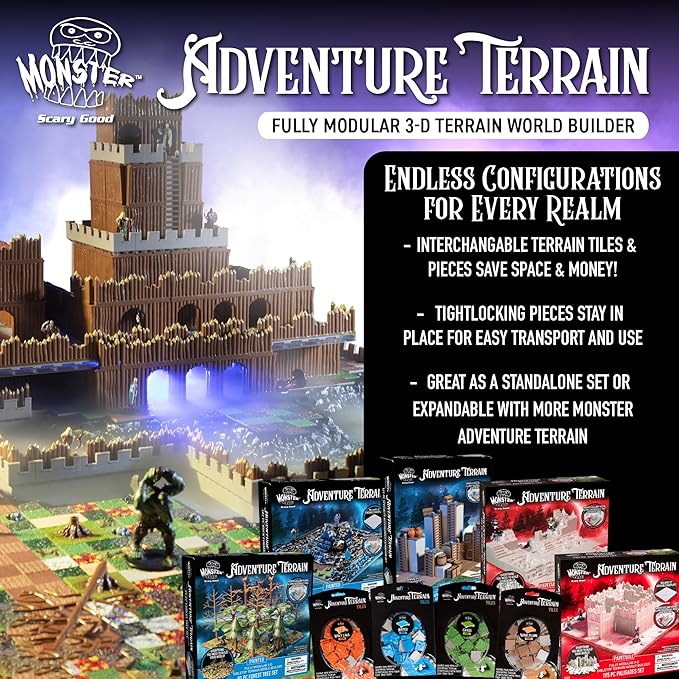 Monster Adventure Terrain - NEW! Village Builder Set (158pc) - 3D Interchangeable Dungeon System w 23 New Tiles - Build Modular Worlds in a Snap & Elevate Your Campaign - Compatible with DND