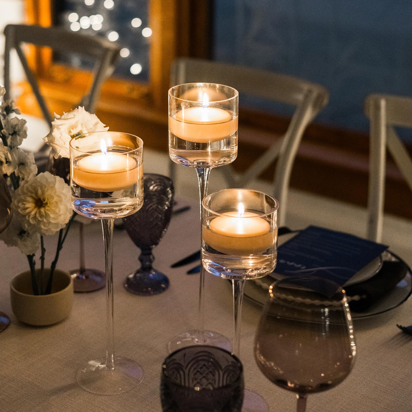 Yummi Set of 18 Floating Candles and Monet Stem Holders - White