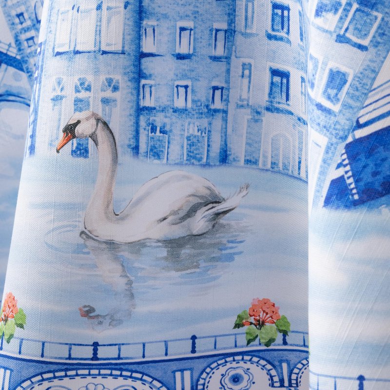 Maison d' Hermine Table Cloth Round Table 100% Cotton 63 Round Inches Tablecloth Reusable Decorative for Dining Kitchen Room Farmhouse Home Gifts for Mothers Day Spring Summer - Amsterdam Canals