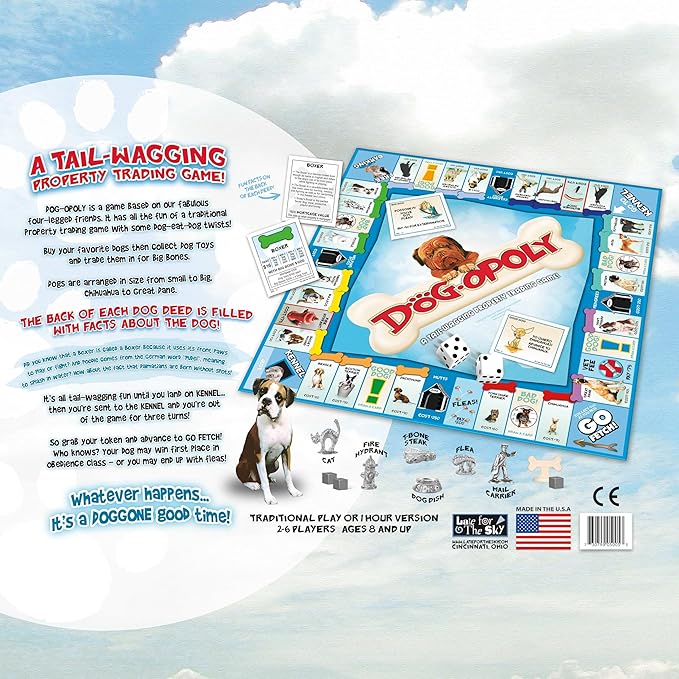 Late for The Sky Dog-Opoly Board Game for Families & Dog Lovers Ages 8+ 2-6 Players Classic or One-Hour Play Fun Party Gift with Breed Facts