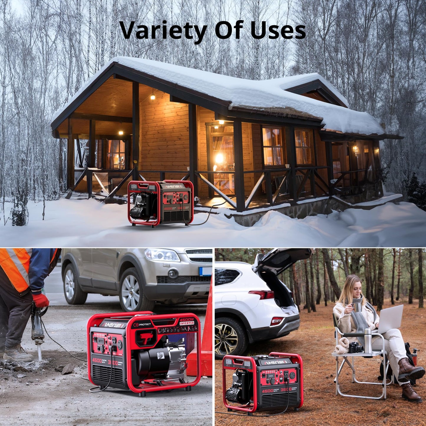 AMERISUN Portable Inverter Generator 4500W Gas Powered, CO-Sensor, Lightweight & Quiet for Home Use and Emergency Backup, Camping, EPA Compliant 2025 Version