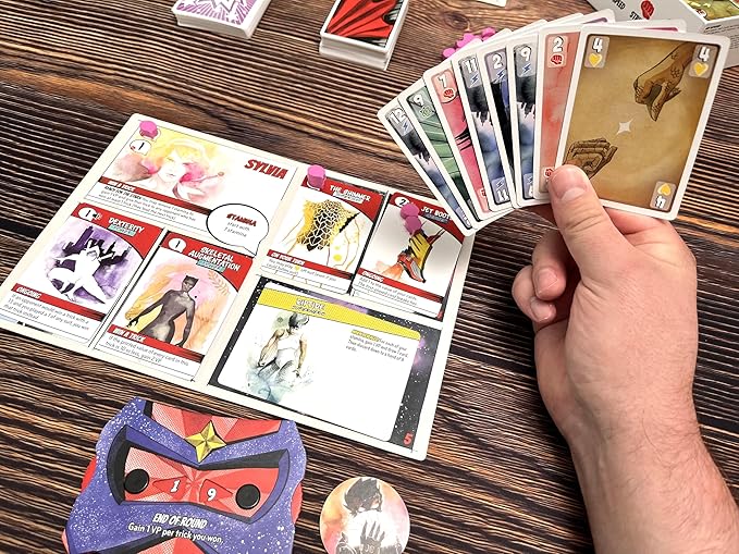 Stonemaier Games: Origin Story by Jamey Stegmaier & Pete Wessinger | A Trick-Taking Strategy Board Game About Creating Superheroes or Supervillains for Adults and Family | 1-5 Players 45 Mins