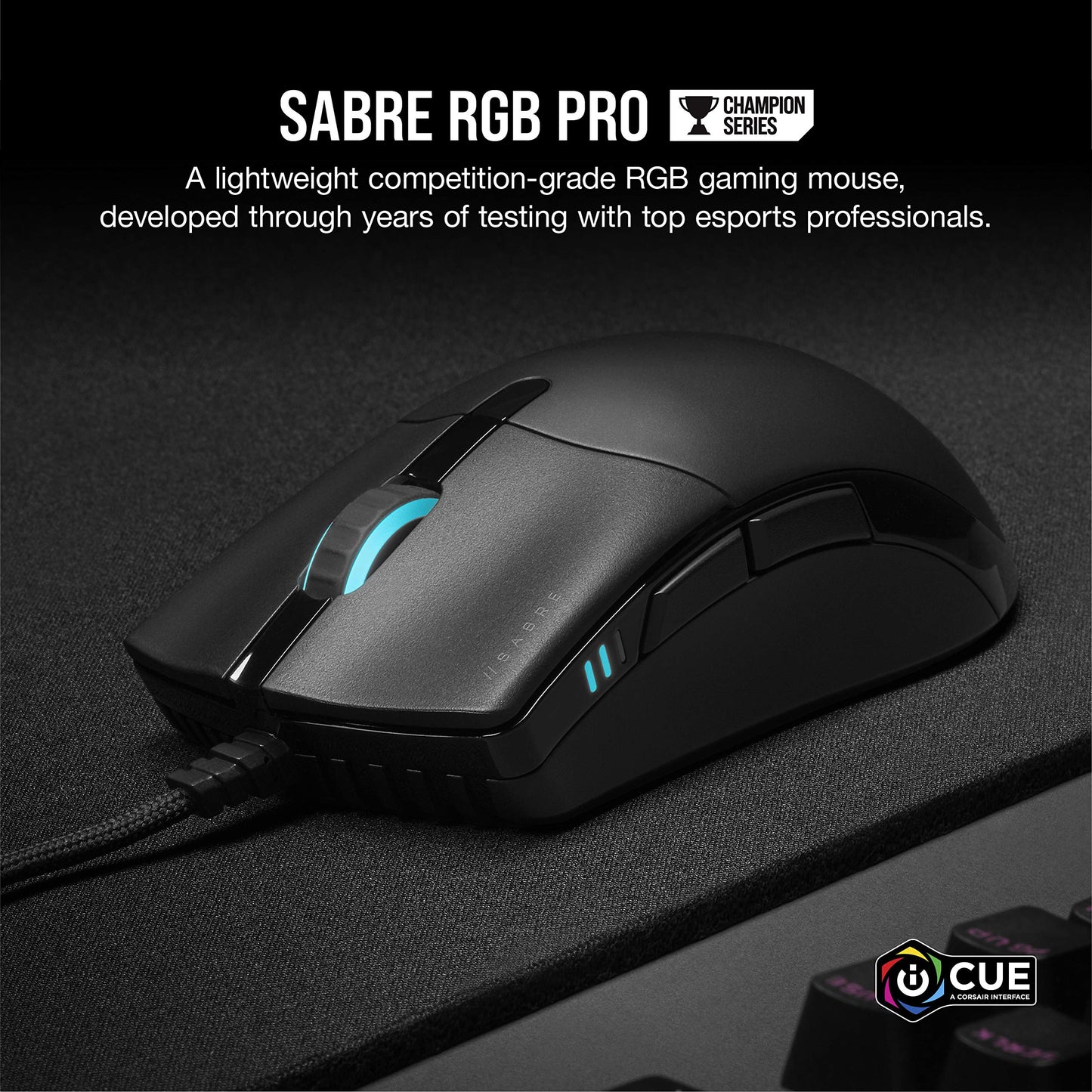 Corsair Sabre RGB PRO Champion Series FPS/MOBA Gaming Mouse - Ergonomic Shape for Esports and Competitive Play - Ultra-Lightweight 74g - Flexible Paracord Cable