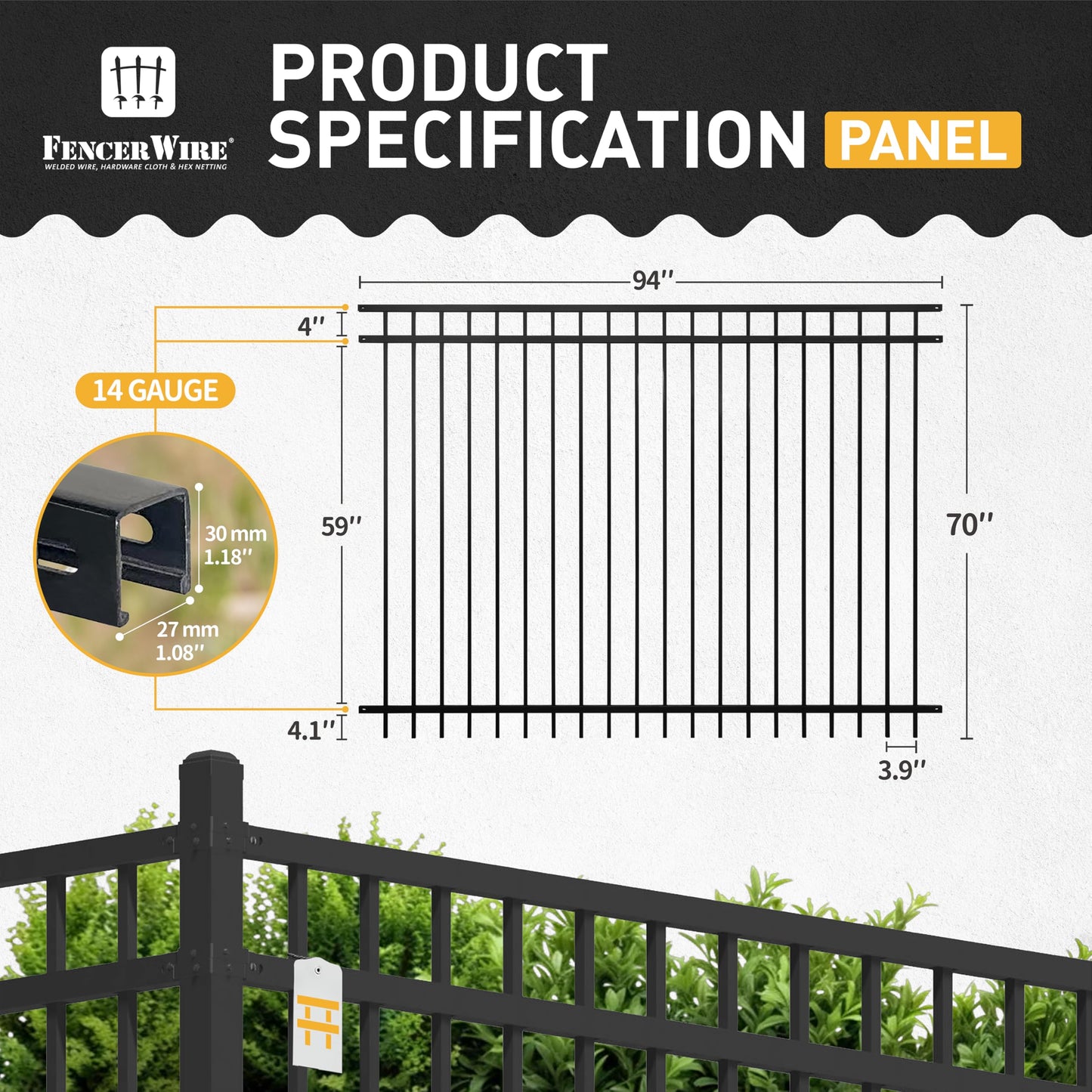 Fencer Wire 76FT Heavy Duty Flat Top Fence Barrier Kit, Anti-Rust Metal Steel Fence with 6FT Height X 8FT Width Panels, with Decorative Gate, Posts, Connectors, Outdoor Fencing for Yard