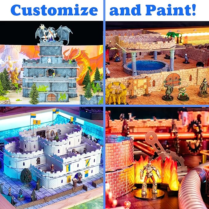 Dirt Cheap Dungeons Baron Castle Set - 451pc Modular Mega-Fortress Kit - 53ft of Linear Walls for 1 Grid TTRPG - D&D Pathfinder Daggerheart