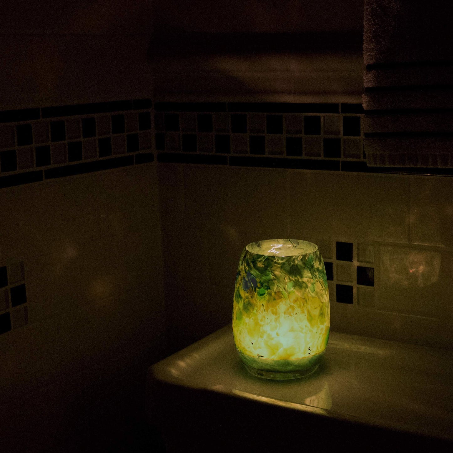 Totally Blown Glassworks Votive Candle Holder, Tea-Light, Handmade Blown Glass, Accent Vase, Centerpiece, Home Decor, Artist Dehanna Jones, Seattle, WA. (Green Emerald City)