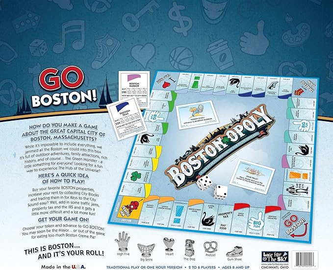 Late for the Sky Boston-Opoly Boston Board Game – Property Trading City Edition for Families & Adults 2–6 Players Opoly-Style Strategy with City Landmarks Educational Party Game