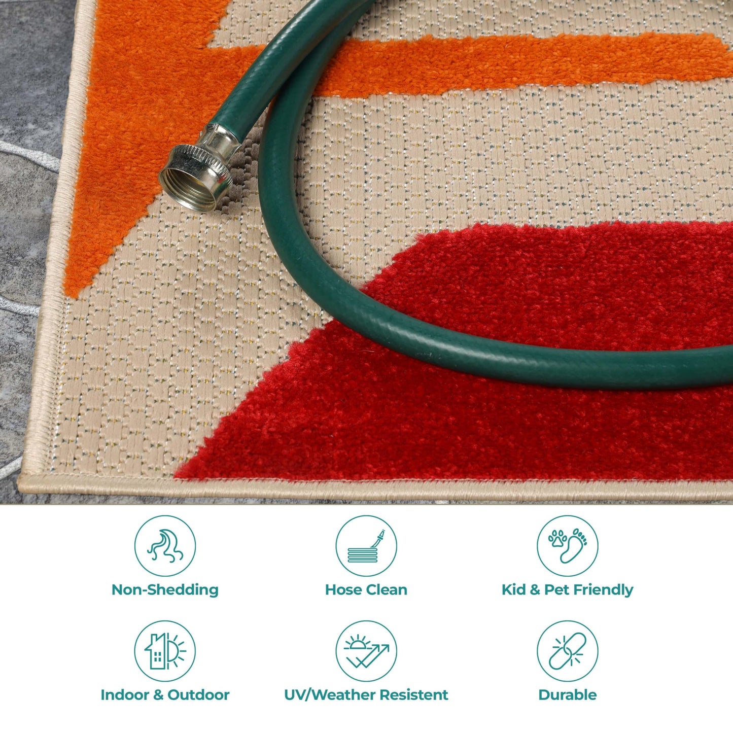 Superior Indoor Outdoor Area Rug, Perfect for Patio, Bedroom, Kitchen, Living Room, Entryway, Playroom, Nursery, Carpet Cover, Abstract Geometric Modern, Leander Collection, 4' x 6', Cream