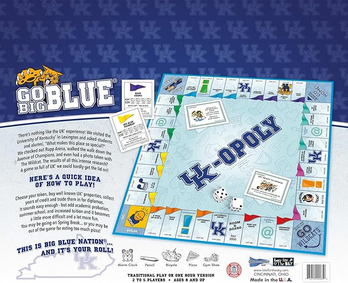 Late for the Sky University-Themed Opoly Board Game 2-6 Players Family Party Strategy Tokens & Campus Locations Gift for Students Alumni and Fans