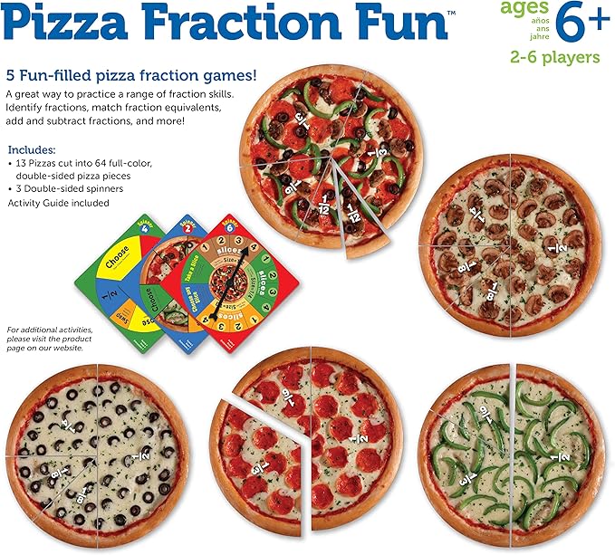 Learning Resources Pizza Fraction Fun Game 13 Fraction Pizzas 67 Piece Game Ages 6+